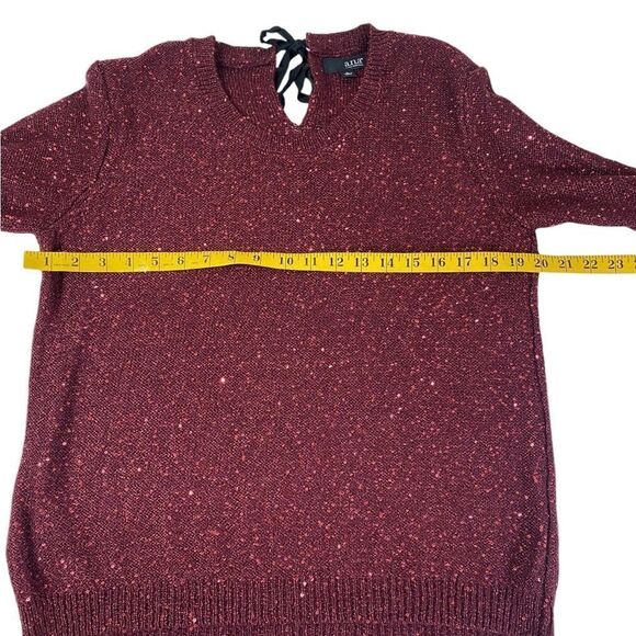 ANA L burgundy red sweater with tiny sparkly sequins and a bow tie in back - Picture 7 of 9
